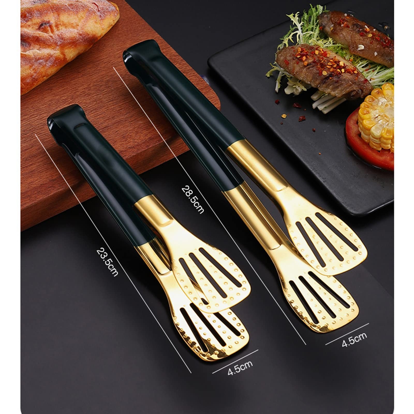 Kochzange Anti-Rutsch Edelstahl Lebensmittel Clips Salat Brot Servierzange BBQ Gabeln Küchenzubehör Kochgeschirr (Pink Medium)