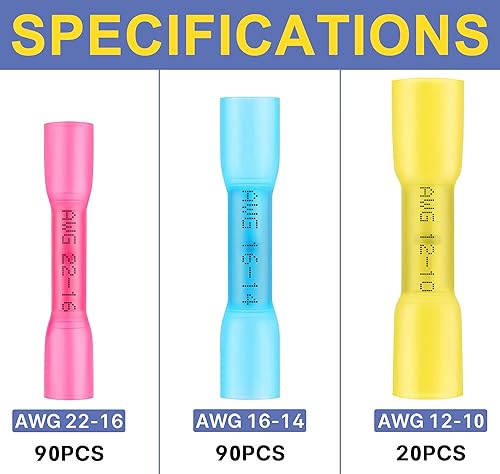 Miniatura 2 de haisstronica Herramienta de prensado para conectores termorretráctiles HS-8327 con 200 conectores termorretráctiles de grado marino de cobre rojo