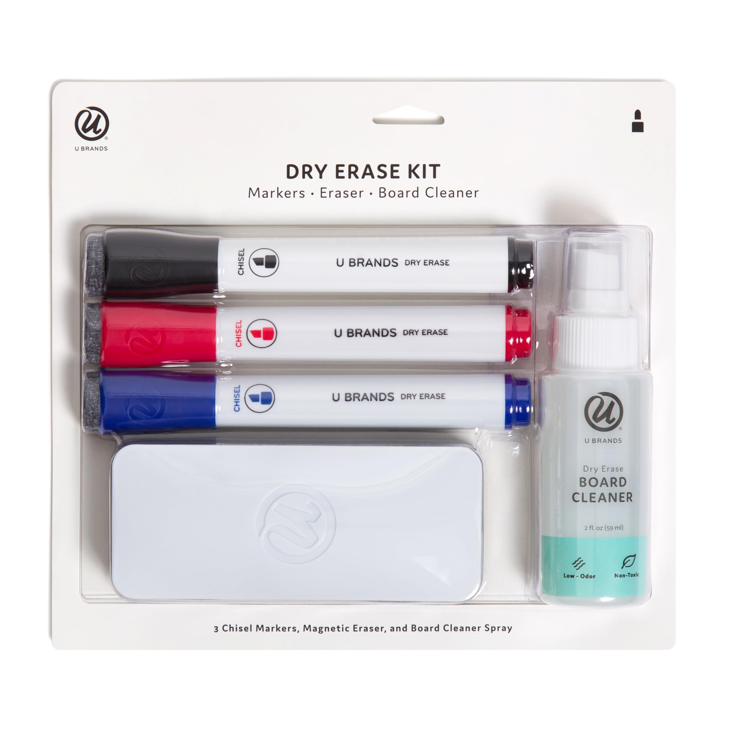 U Brands Dry Erase Board Accessories Kit, Office Supplies, with Markers, Eraser, Board Cleaner, 5 Pieces
