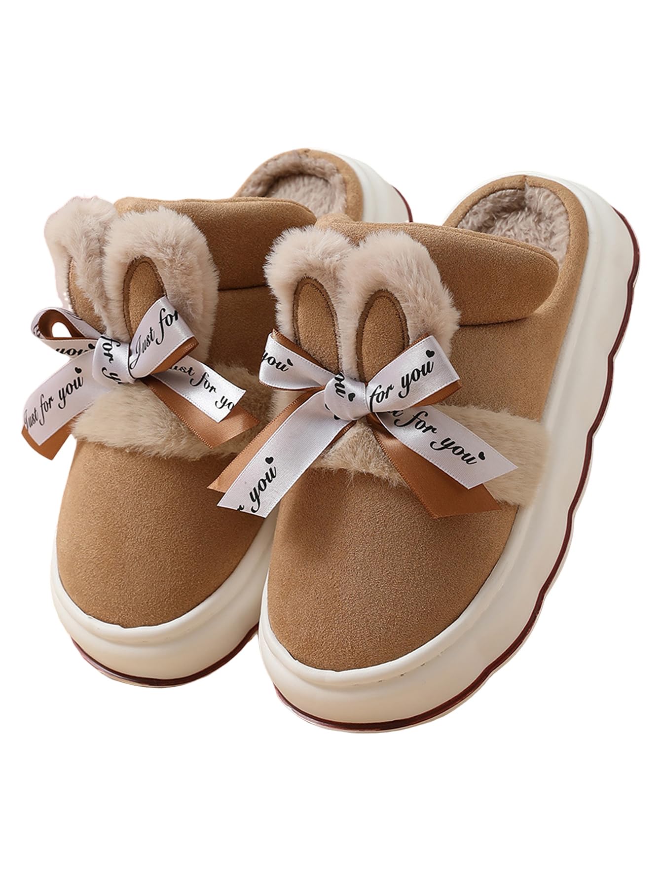 Katutude Women's Slippers Suede Fuzzy Slip-On Slippers Anti-Slip Thick Sole Fleece Lined Mini Boots - 2024 Winter Trendy