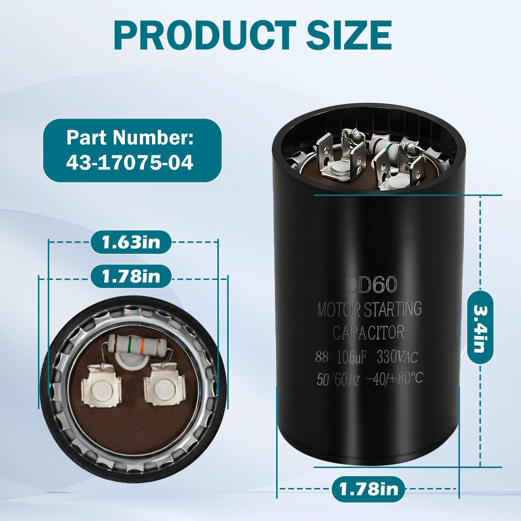 88-106 UF 330V Air Conditioner Condenser Start Capacitor 43-17075