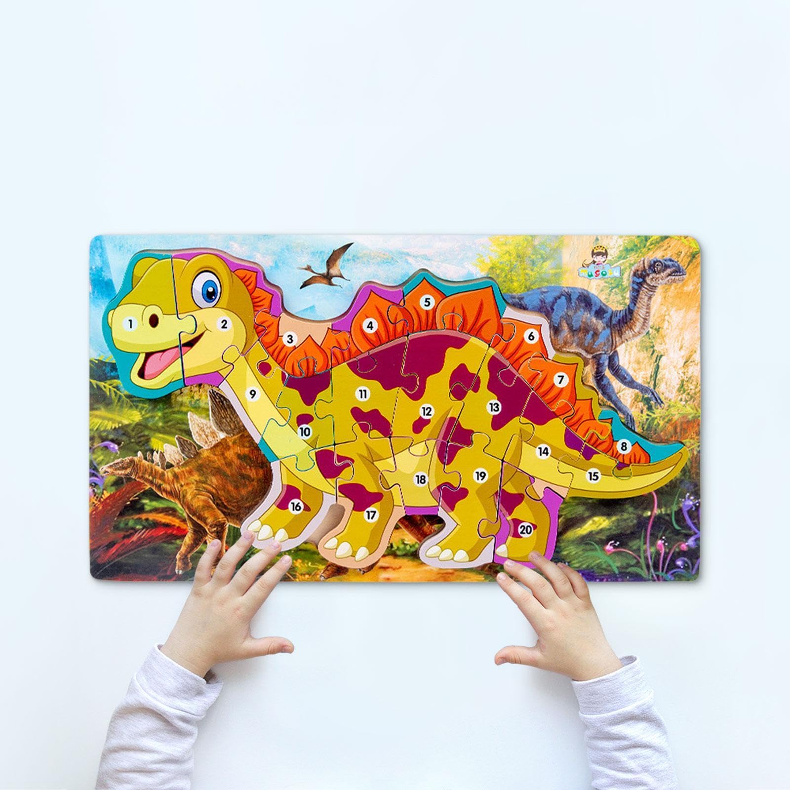 Puzzle in Legno di Tirannosauro per Bambini Che Imparano I Numeri, Giallo