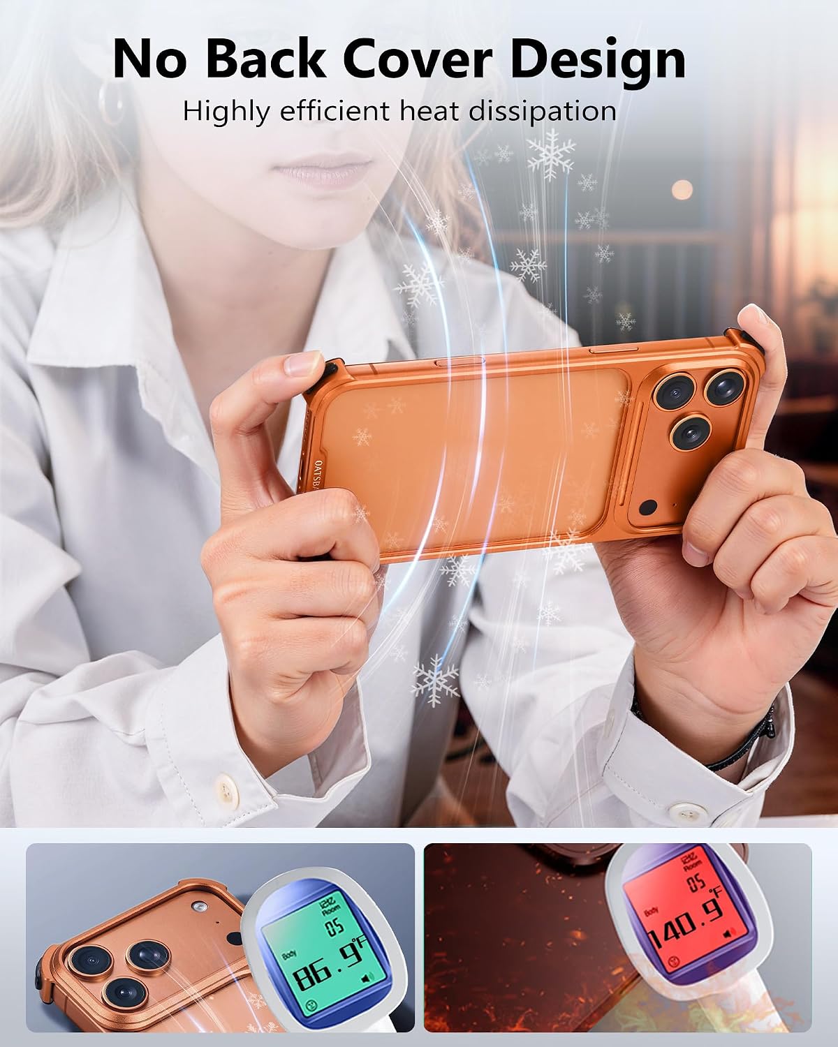 Metal Bumper Case for iPhone 17 Pro Max, Aluminum Alloy Frame Hollow Back Raised Edge Compatible with Magsafe, Minimalist Slim Shockproof Protection Cool Cover Hard Shell, Cosmic Orange