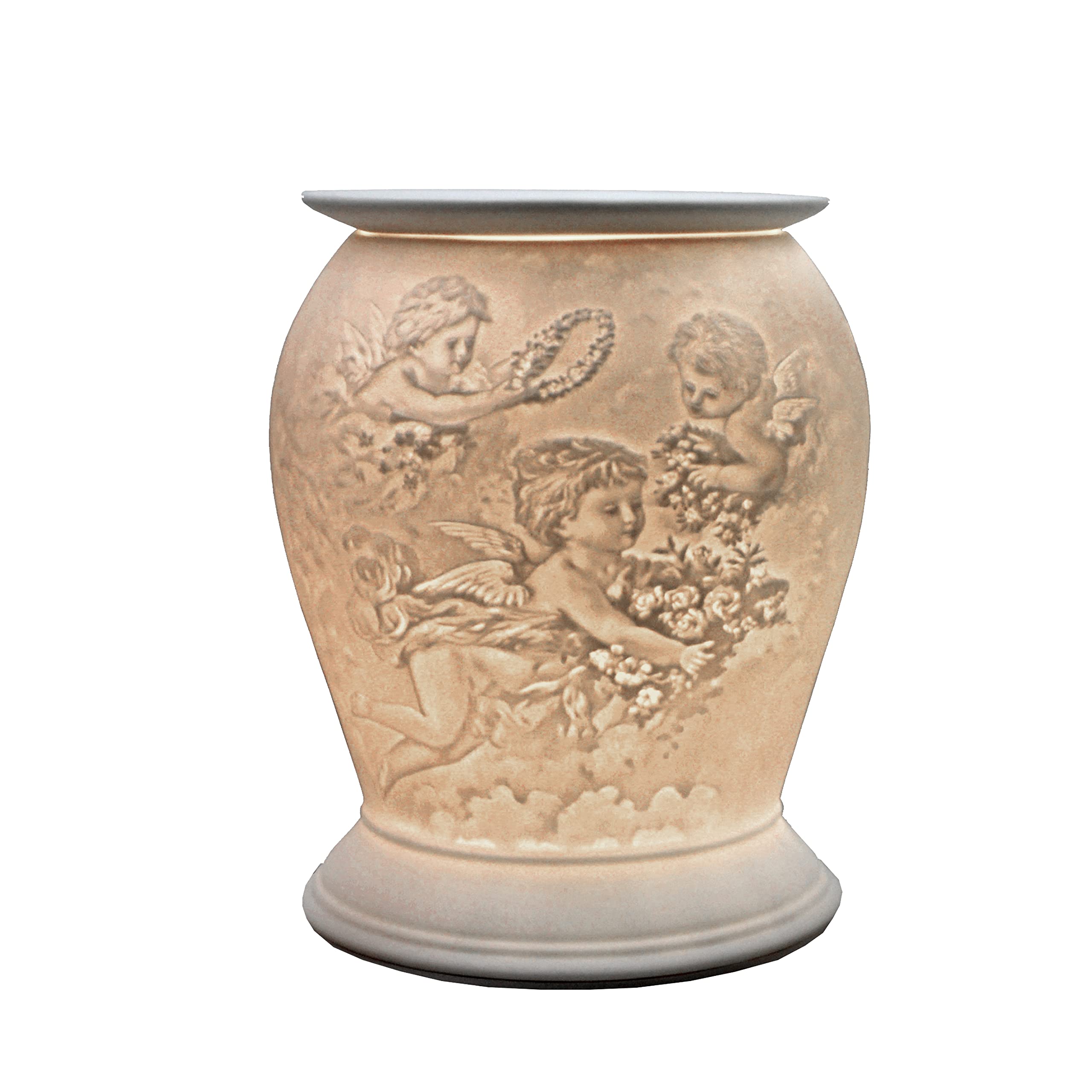 Cello White Porcelain Electric Melt Burner, Cherub Pattern - Barrel Wax Melt Burners Safe For Use Around Children And Pets - Use As A Wax Burner Or An Oil Burner And Transform Your Home Fragrance.