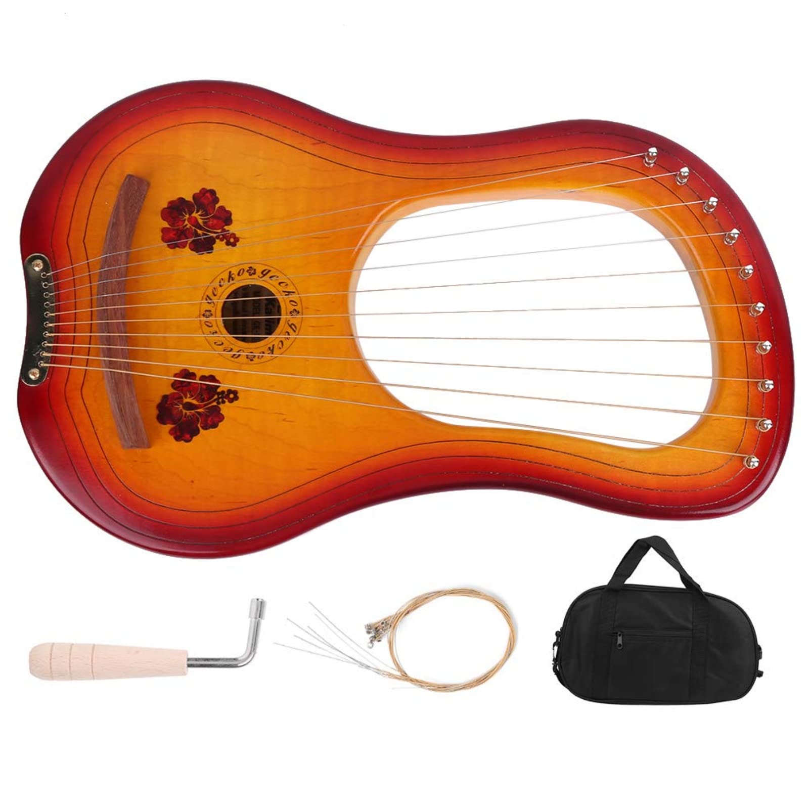 harfa liryczna, 10-strunowa lira, harfa, mahoń, instrument muzyczny z litego drewna kluczem do strojenia, przenośna
