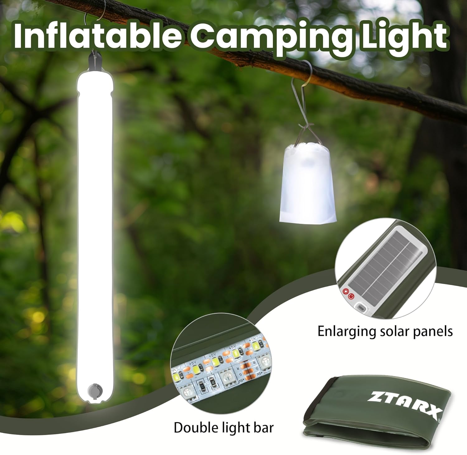SELORSS X Ztarx Portable Inflatable Outdoor Camping Light, IP66 Waterproof Standard, Colored Light and Strobe Signal Light for Camping, Hiking, Traveling, etc. (Green)
