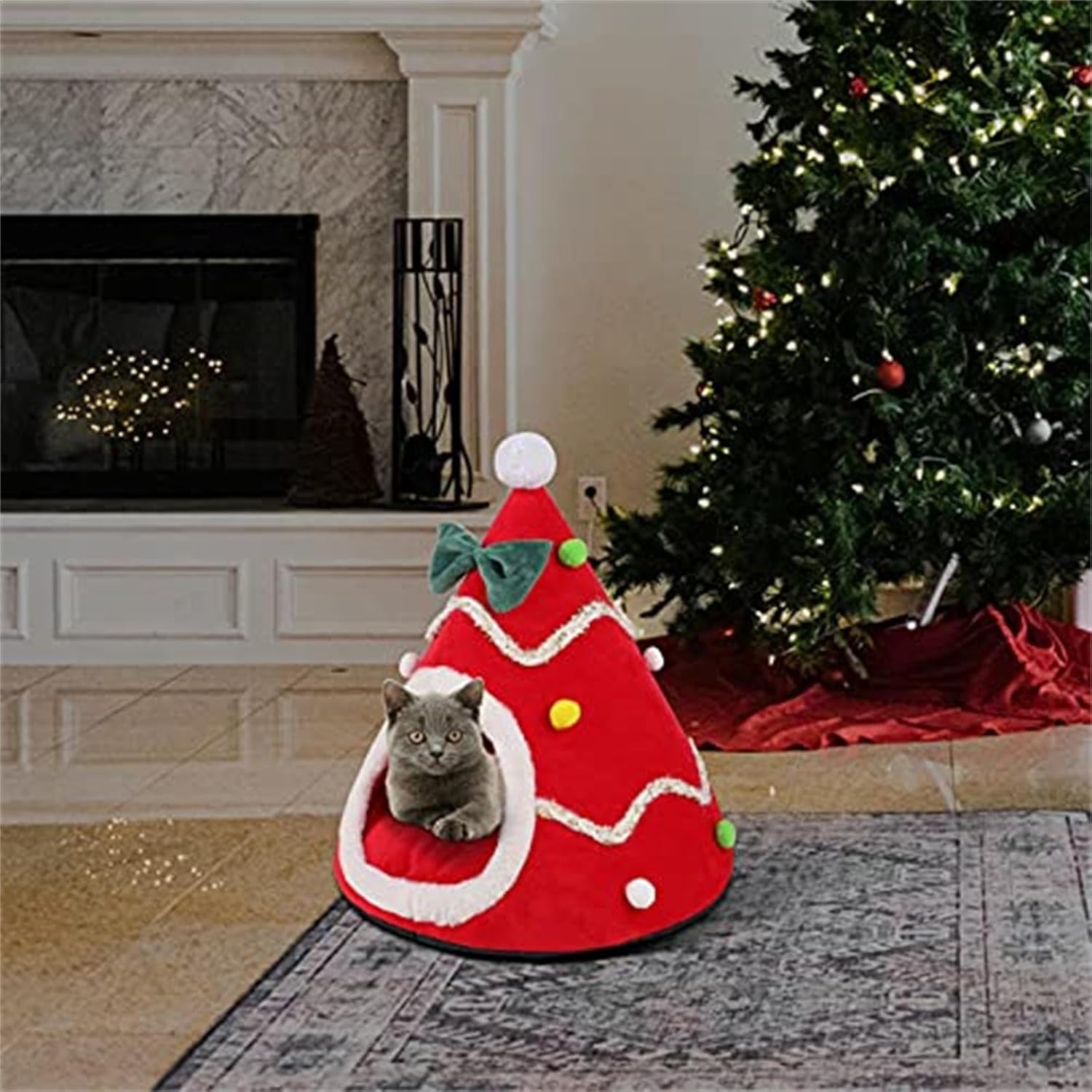 review Indoor Dog House Heated Cat House Prime of Day Deals Christmas Tree Shape Cat Bed Large Cozy Self Warming Washable Four Seasons Available Cat Bed for Small Dogs Rabbit Bed