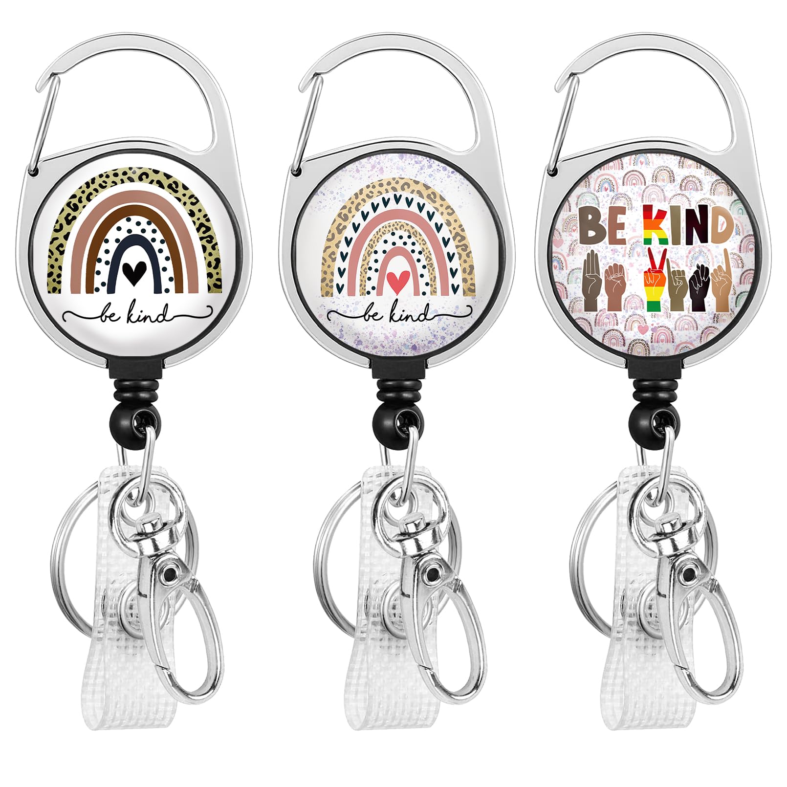 Gctriki 3 Pieces Nurse Badge Reels Retractable Heavy Duty with 360° Swivel Carabiner Clip, Rainbow ID Badge Holder Retractable Keychain Name Badge