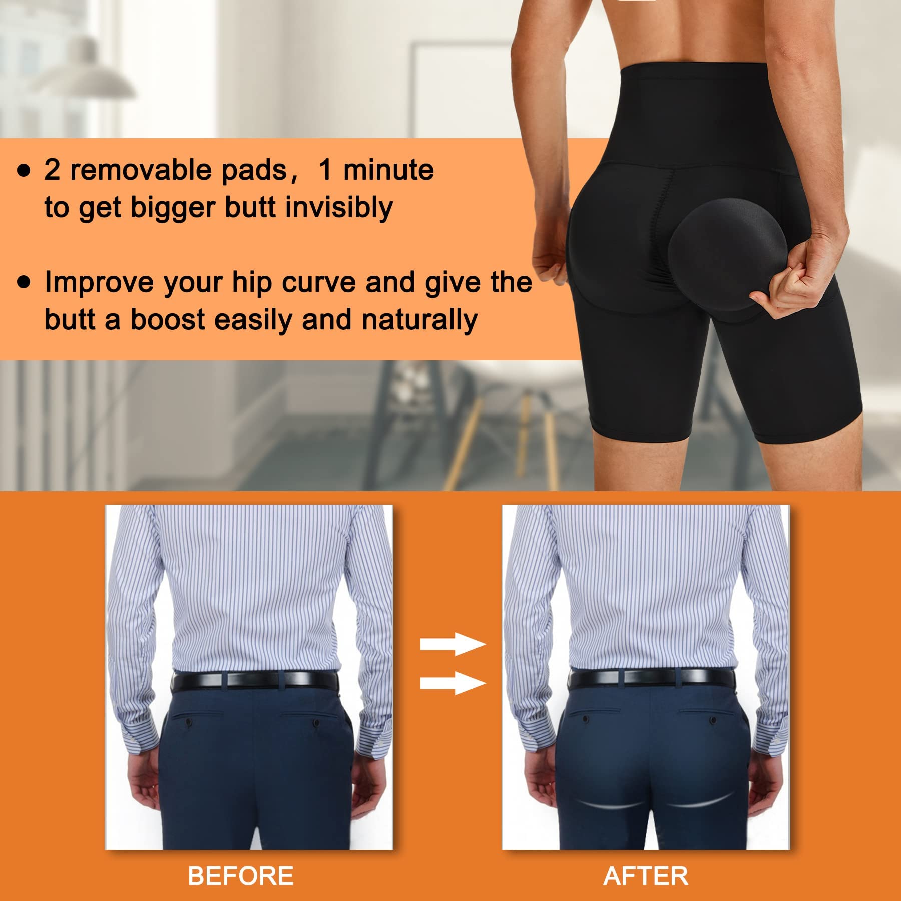Faja Reductora Hombre Pantalones Braga Moldeadora Abdomen Calzoncillos Hombre para Boxer Cintura Alta Ajustados Ropa Interior Elástico Shapewear Lencería Pantalones con Relleno Barriga