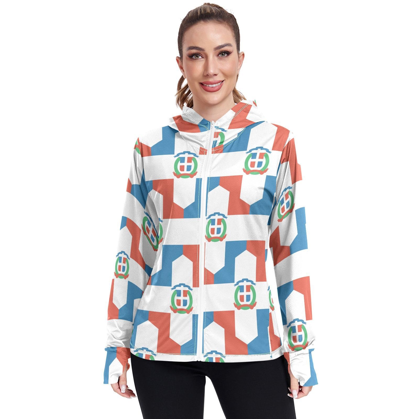 Dominican Republic Flag Women's UPF 50+ Sun Protection Hoodie Jacket Lightweight Long Sleeve Sun Shirt with Pocket Multicoloured