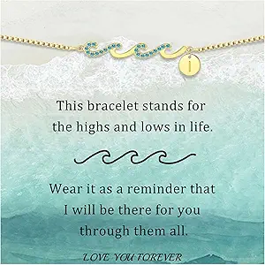 Dainty Gold Bracelet with Initials, Gifts for Women Initial Bracelets for Women Mom Gift Teen Gifts Trendy Stuff Wave Bracelet Grandma Graduation Gifts for Her 2025 Daughter Friend Letter A-Z Birthday Christmas Jewelry