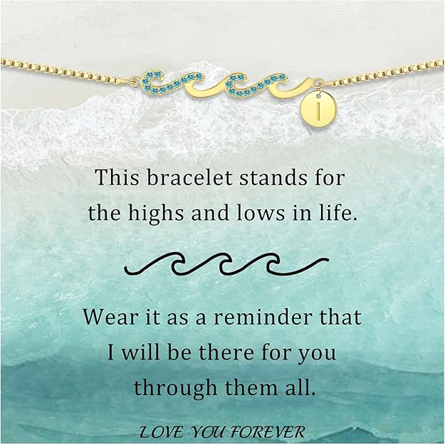 Dainty Gold Bracelet with Initials, Gifts for Women Initial Bracelets for Women Mom Gift Teen Gifts Trendy Stuff Wave Bracelet Grandma Graduation Gifts for Her 2025 Daughter Friend Letter A-Z Birthday Christmas Jewelry