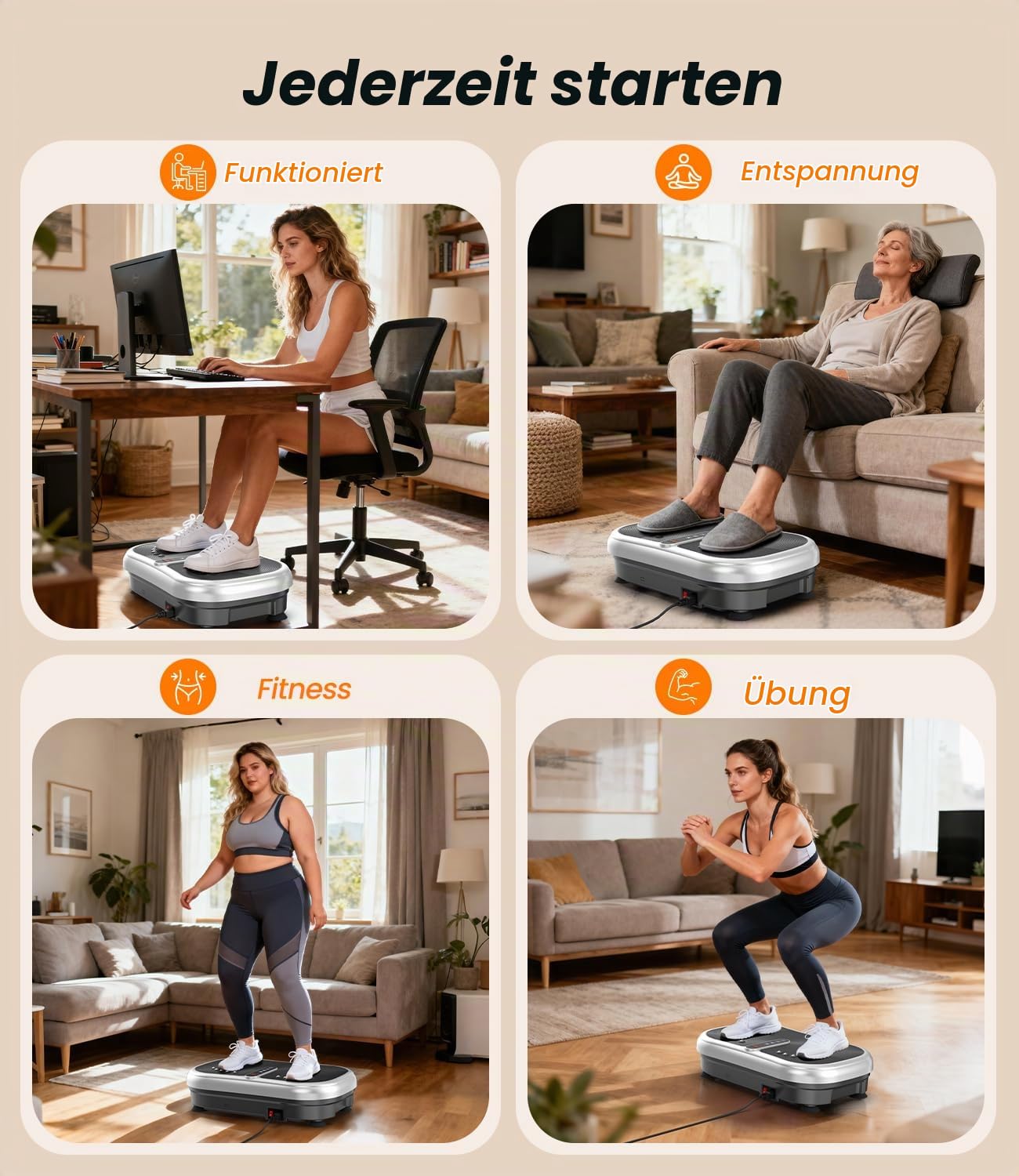 Vibrationsplatte 200W Vibration Plate Fitness mit Fernbedienung, 120 Stufen, Ultraschall & Gummifüße – für Home Workout, Muskelstraffung & Regeneration, Ideal für Frauen & Senioren