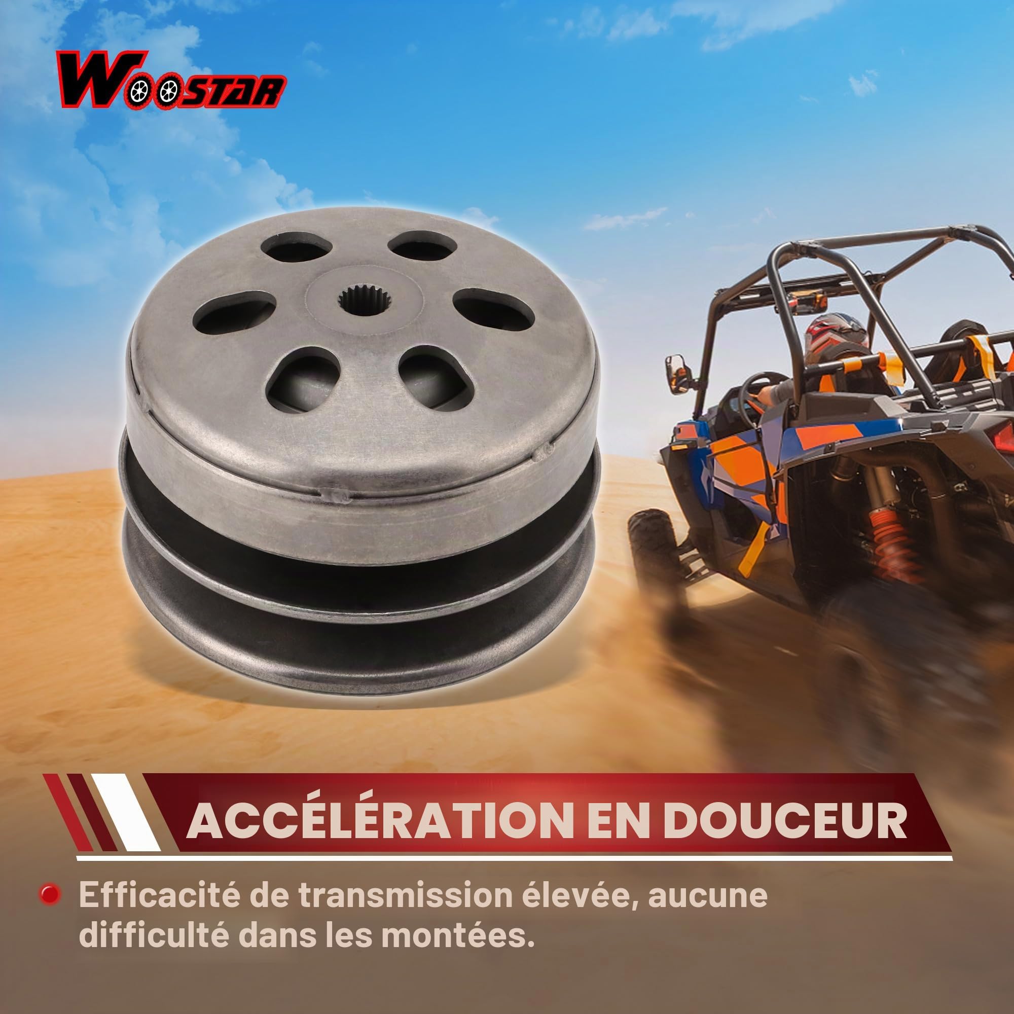 WOOSTAR Embrayage Arrière Complet Assemblée Remplacement pour 4 Temps GY6 125cc 150cc Scooter Go Kart ATV 4 Roues 152QMI 157QMJ Moteur