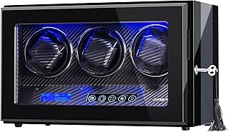 Watch Winder for 3 Automatic Watches, Intelligent LED/LCD Watch Spinner, High End Glossy Watch Winder Box with Individual Quiet Motors, Flexible Watch Pillows, Built-in LCD Touchscreen Control