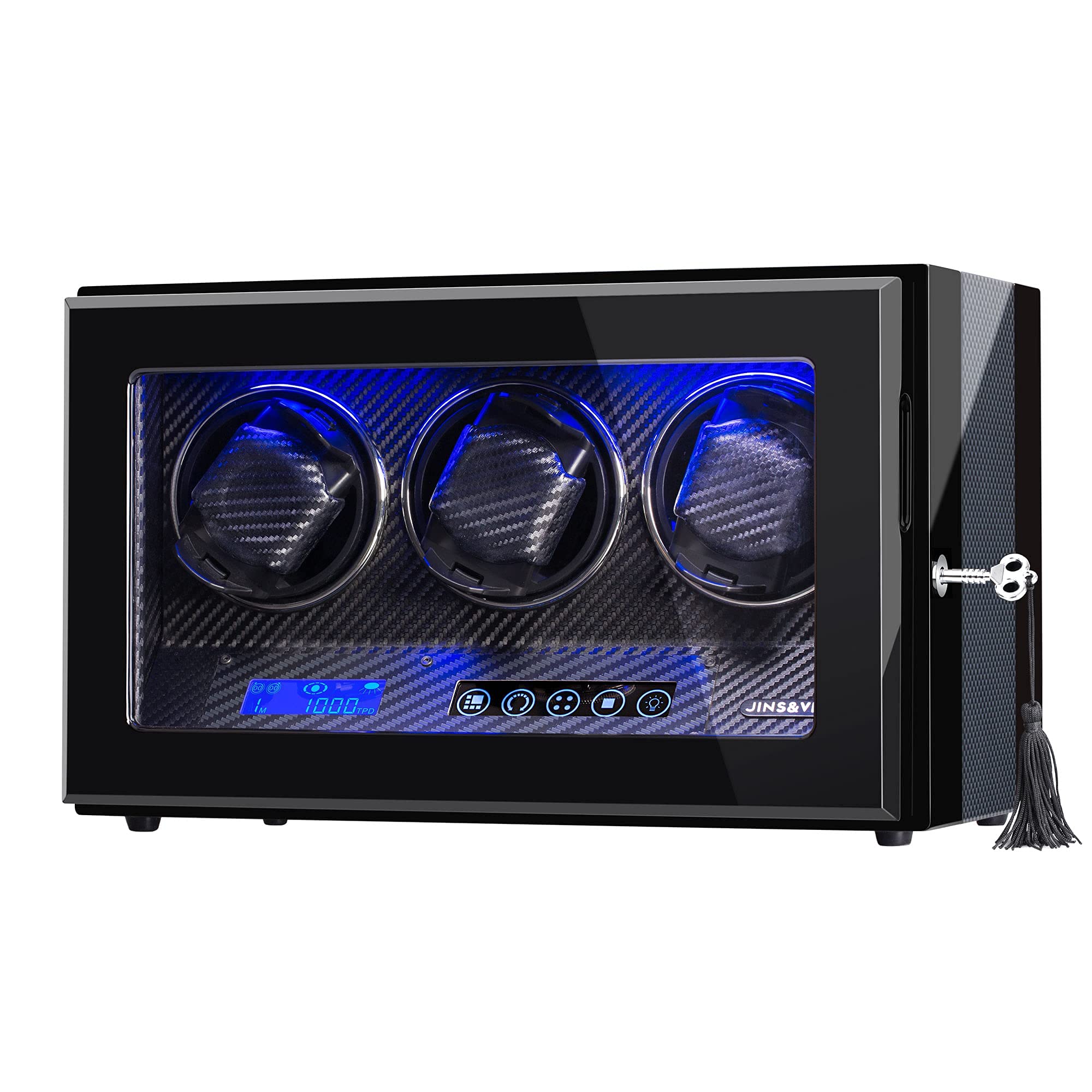 Watch Winder for Automatic Watches,Upgrade Watch Winder with Japanese Mabuchi Motor,Built-in LCD Touchscreen Control,Piano Finish Carbon Fiber Exterior,Flexible Watch Pillows,AC Adapter Charge