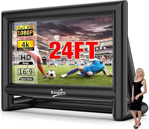 Pantalla de proyector inflable para exteriores de 24 pies, pantalla de película inflable para exteriores, proyección frontal y trasera con soplador