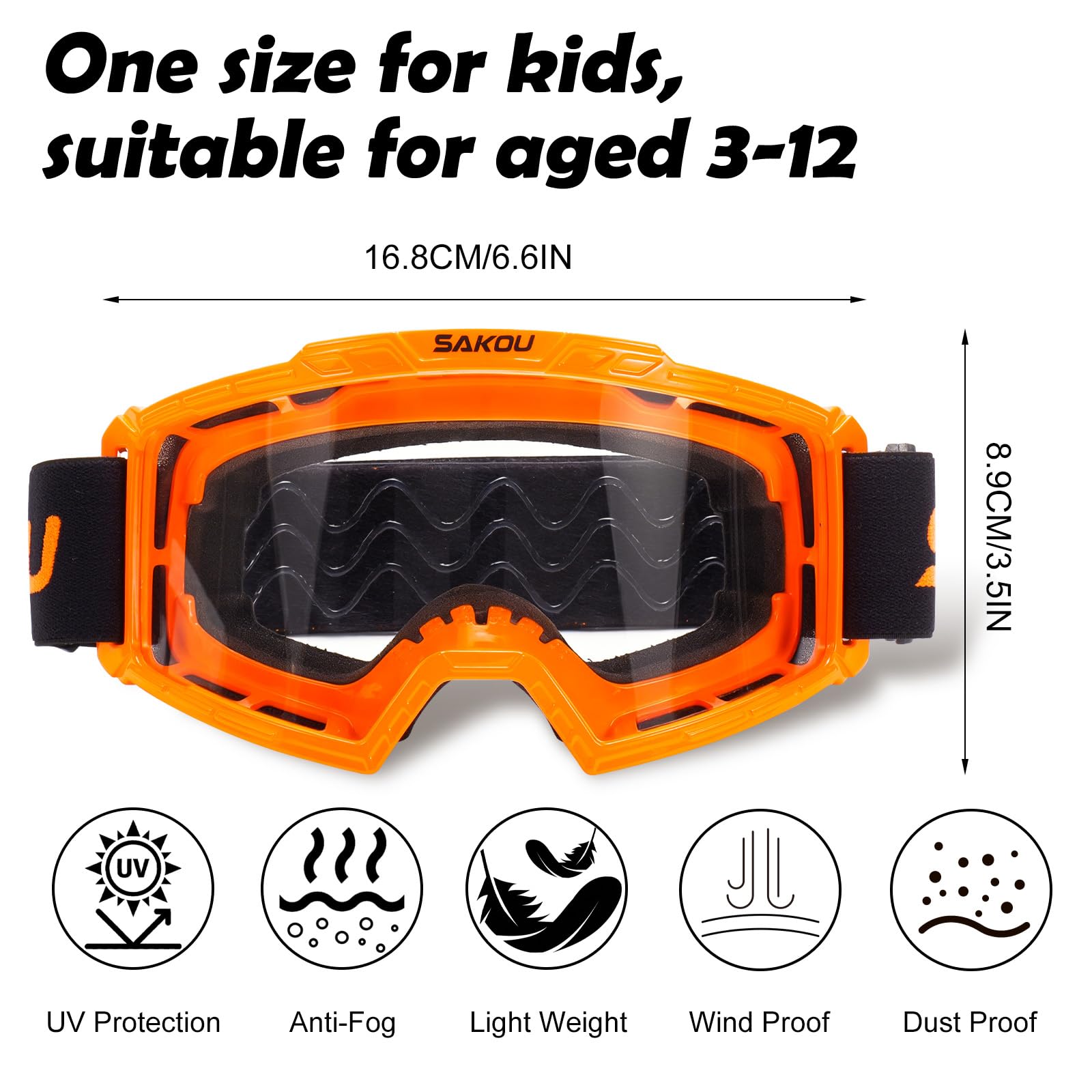 SAKOU Occhiali Moto Motocross Bambino – Antiappannamento, Antiurto e con Protezione 100% UV400 per Ragazzi e Ragazze dai 3 ai 12 Anni, Ideali per Fuoristrada, ATV e Dirtbike
