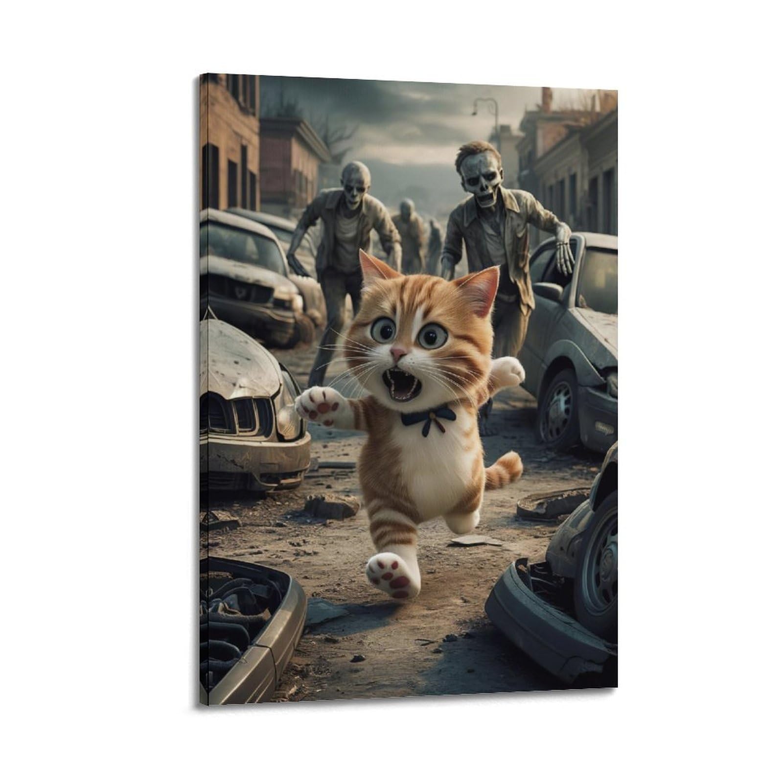 Deco murale chat et zombies WIZIGM poster salon style cadre 20x30