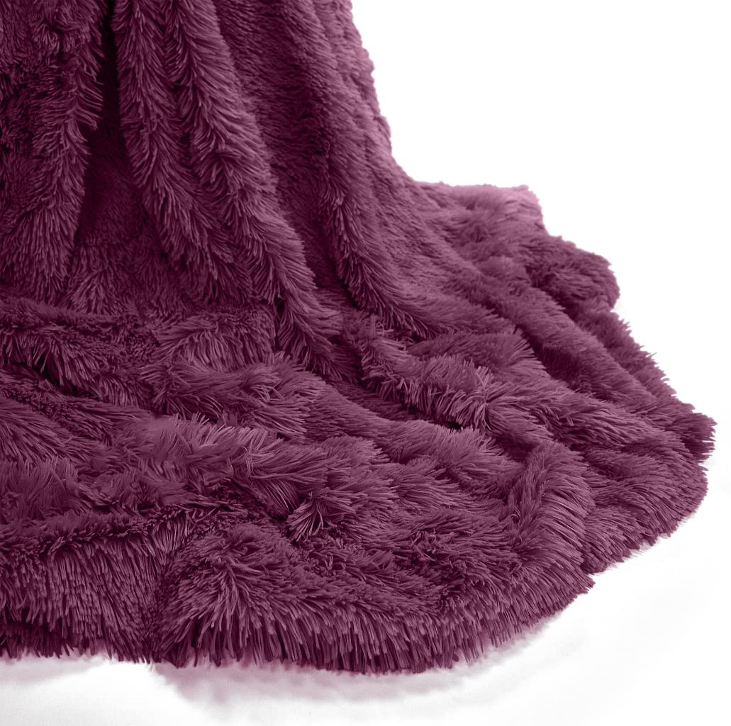 Artistic Fashionista Limited New Soft & Warm CUDDLES Long Pile Faux Fur Fleece Hug Snug Blanket Sofa Bed Throw Blanket Bedspread Runner or Settee Cover – Double 150x200cm (Plum)