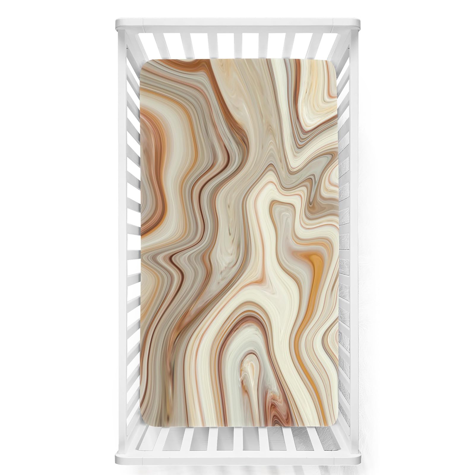 Odot Cot Bed Sheets, Multicolor Marble Print Bedside Cribs Fitted Sheets, Baby Bed Sheets Cot Bed Mattress Protector, Bassinet Sheets, Easy Care Soft and Dureable (Camel,90x140 cm)