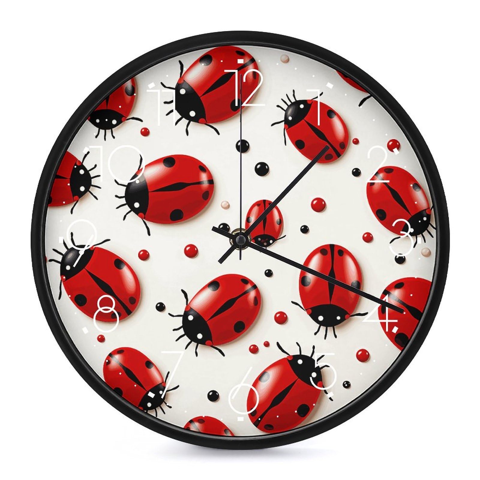 Horloge murale coccinelle rouge ronde silencieuse pour décoration maison