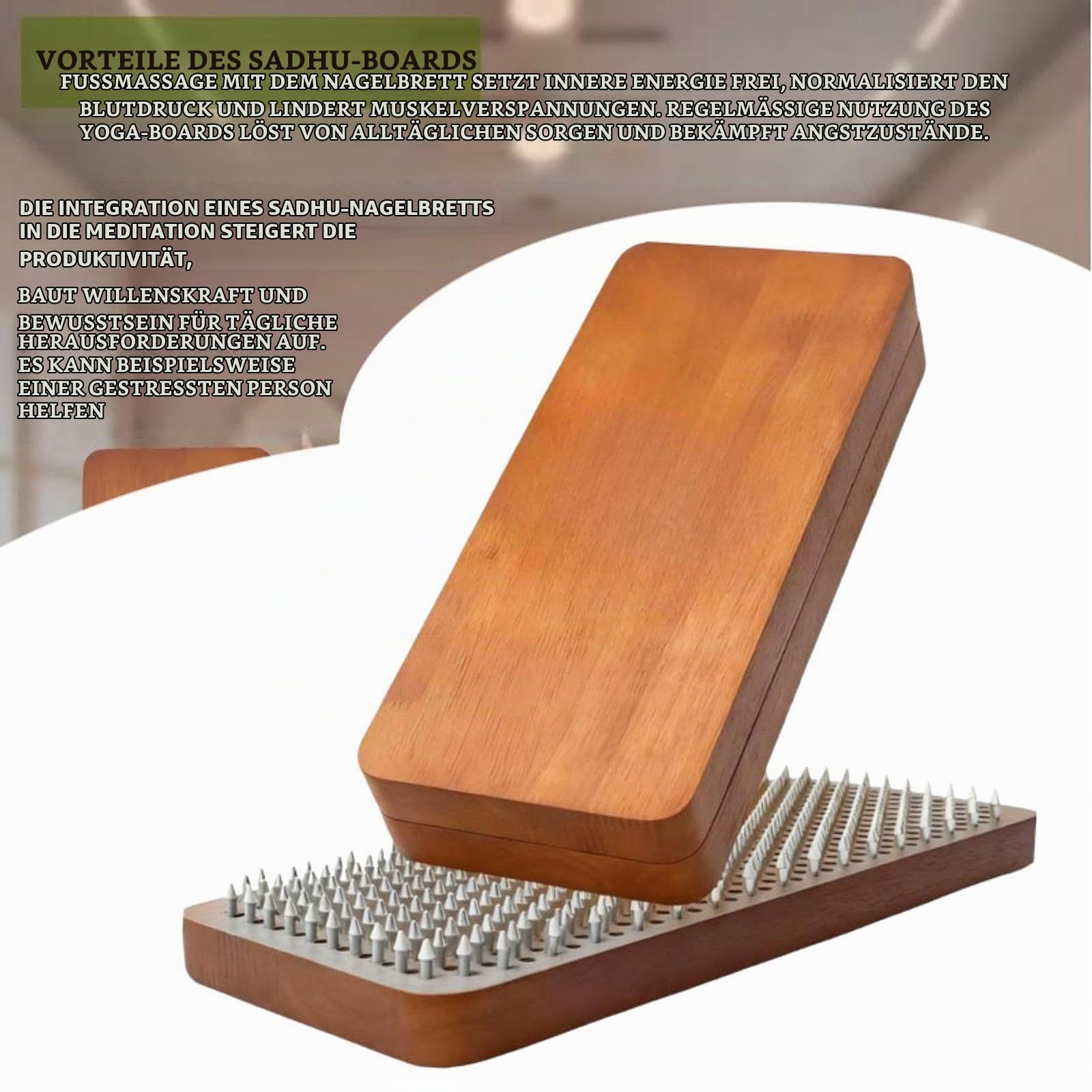Perfeclan 2 Stück Fußmassagebrett, Holz-Fußmassagegerät für Akupressur und Reflexzonenmassage, tragbares Sadhu Board Holz-Nagelbrett, Fersensporn-Massagegerät für Yoga, Meditation, Pilates