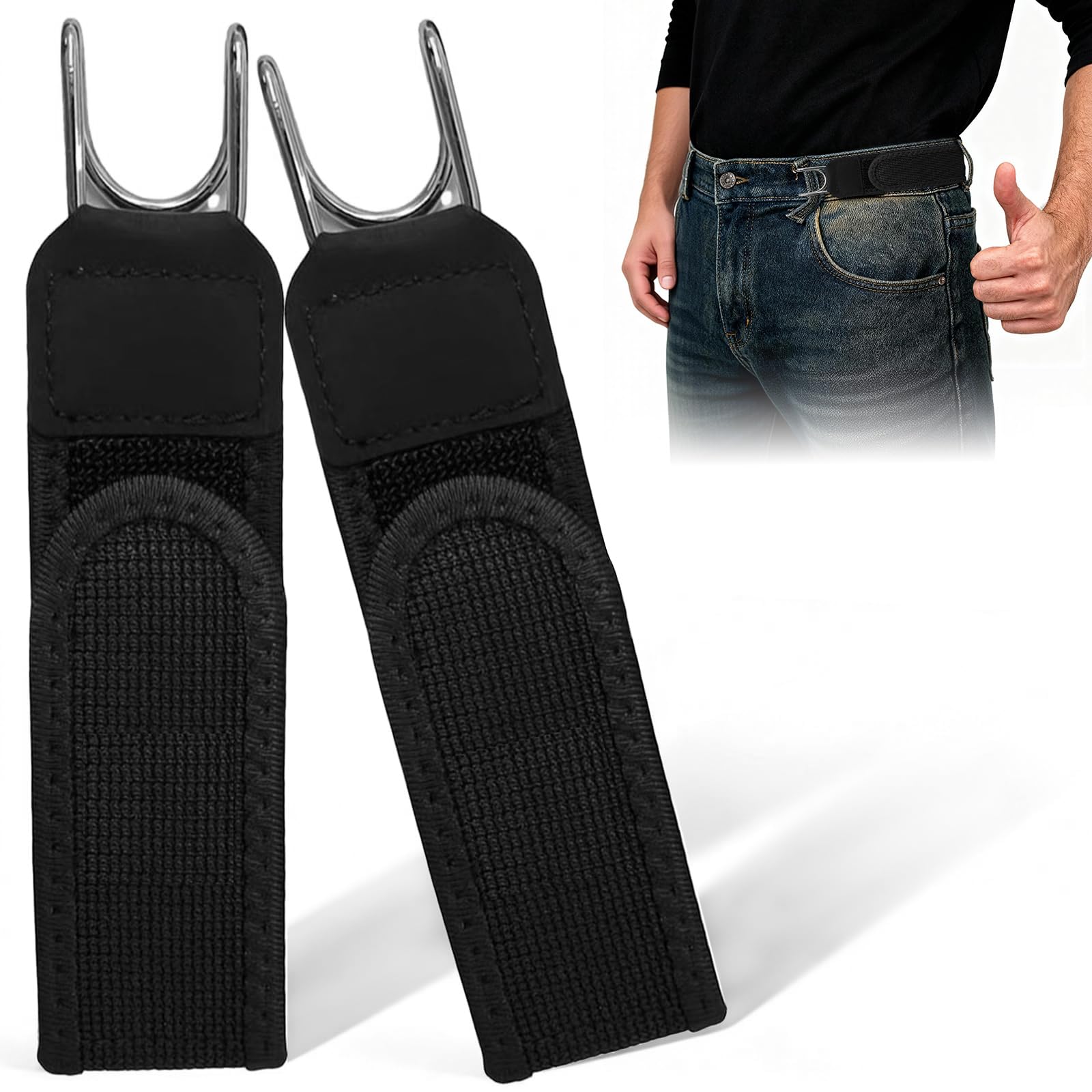 2PCS No Buckle Belts for Men, Buckless Belt for Men Women, Metal Hook Elastic Belt, Birthday Valentines Gifts for Him Her, Adjustable Side Belt Buckle for Work Casual Business