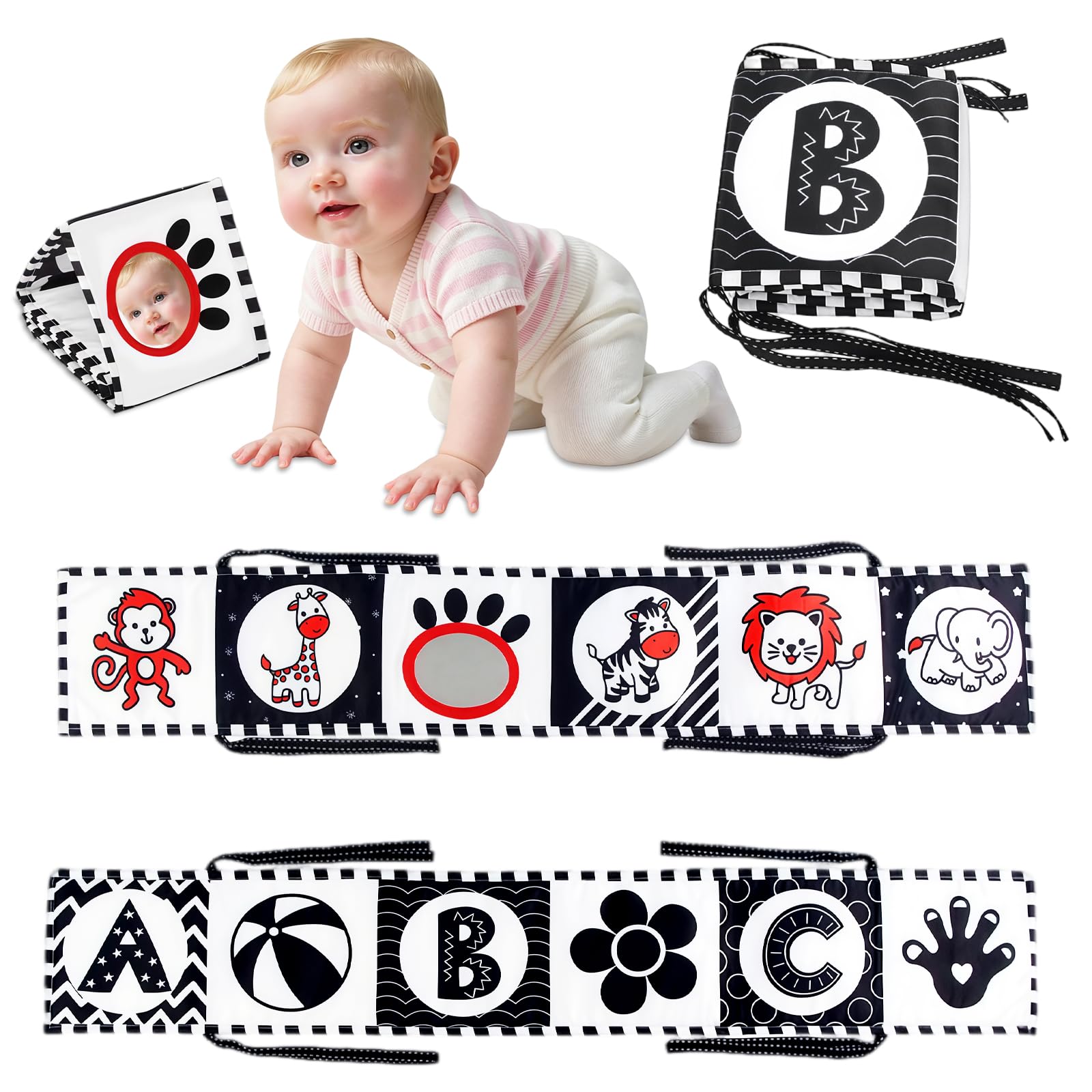 HAGOT Baby Black and White High Contrast Cloth Book, Soft Baby Book