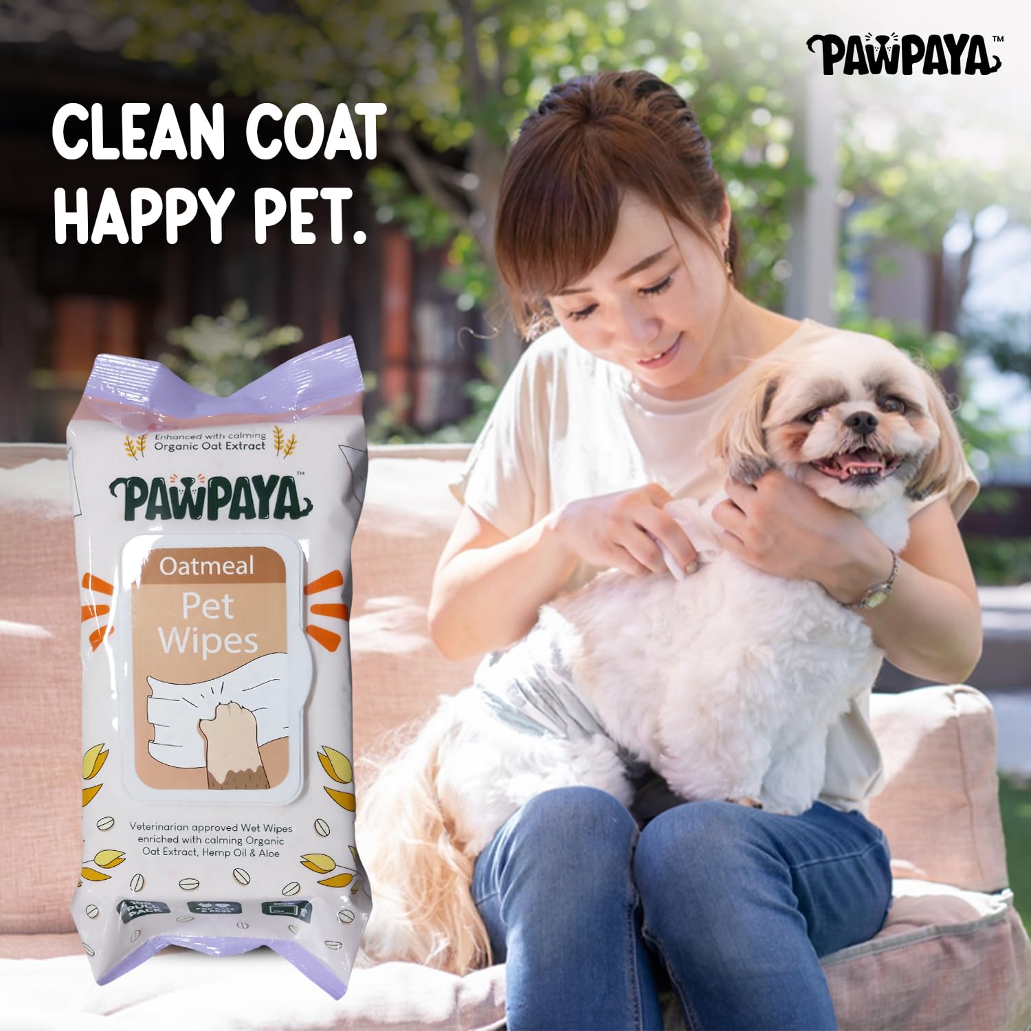 Pawpaya Oatmeal Pet Wipes for Dogs and Cats 100 Wipes | Soothes Itchy and Sensitive Skin | Cleans Paws Face and Coat | Alcohol-Free Grooming Wipes (Pack of 2) 4