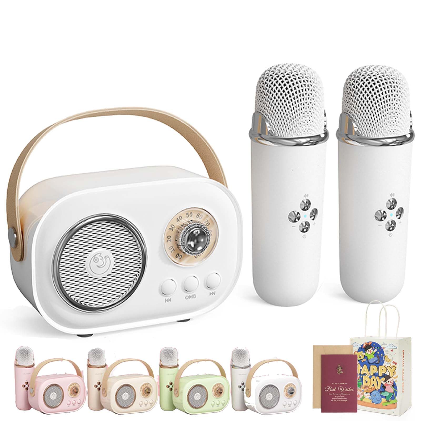 Vivamic Portable Kids Karaoke Fun Set, Viva Mic Portable Microphone, Mini Karaoke Machine with 2 Wireless Microphones Voice Changer for Home and Outdoor Entertainment (Dual,White)