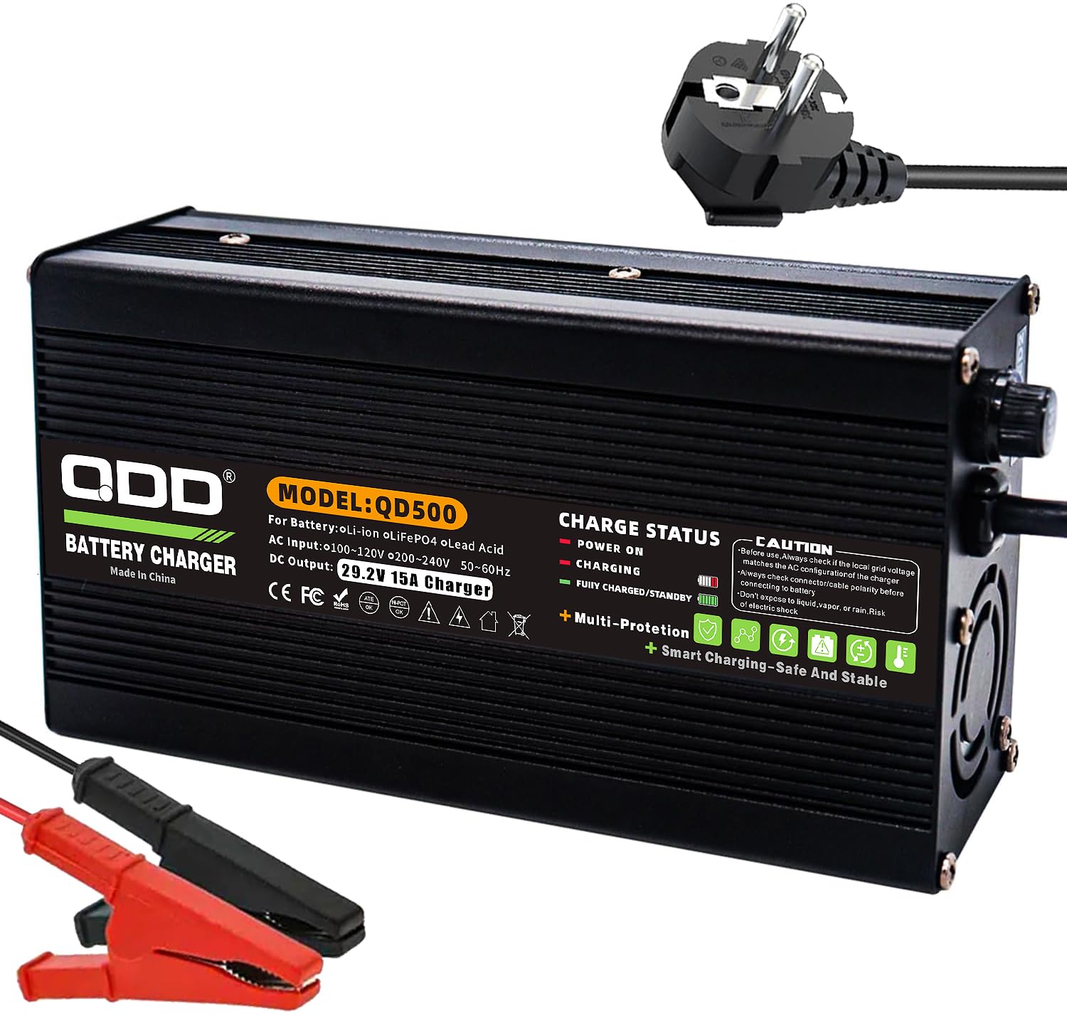 QDD 43.8V 2A LiFePO4 Charger is Suitable for 12S 38.4V LiFePO4 Battery Pack with Multiple