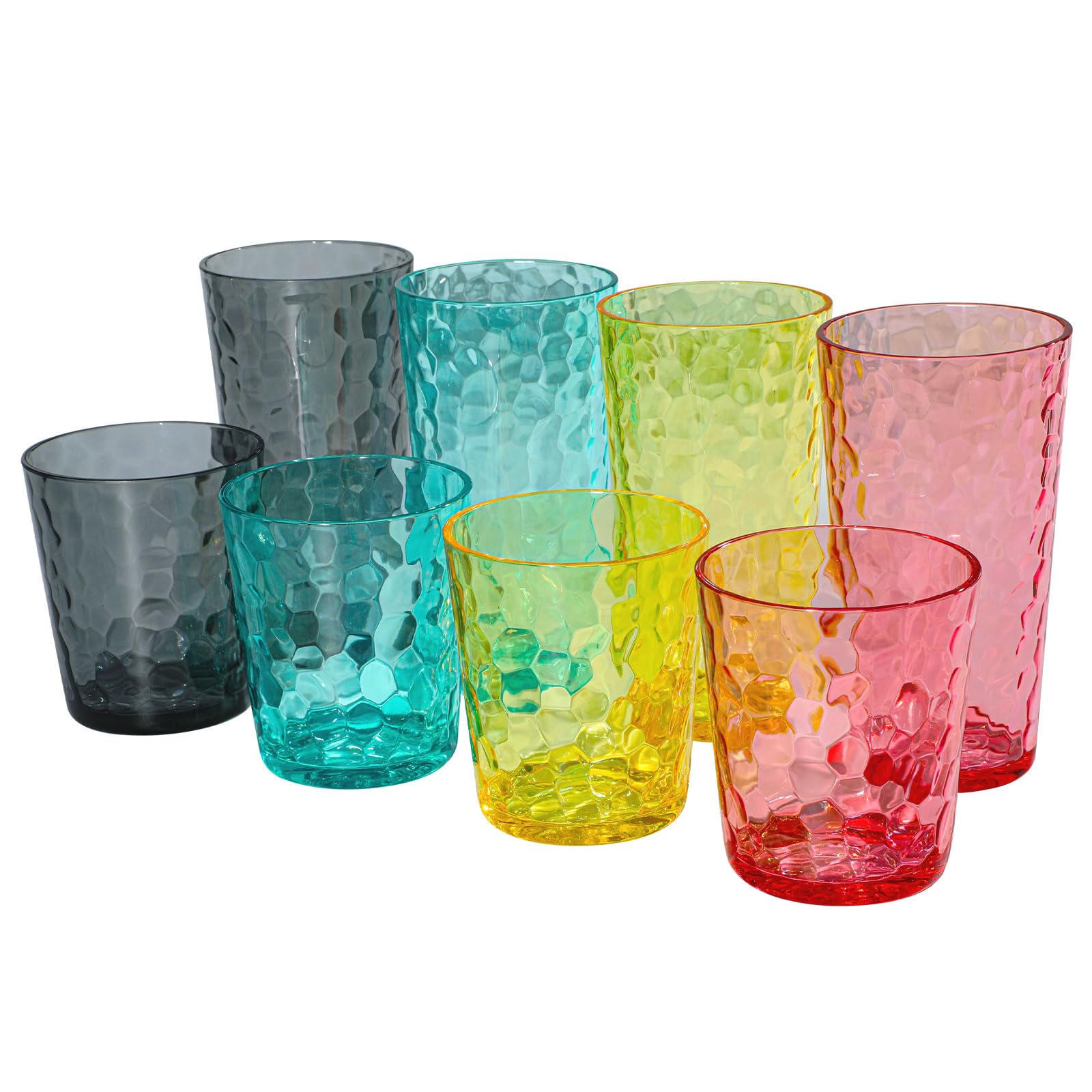 AKMQYM BPA-Free Plastic Tumblers 8 Pack (4x16oz+4×22oz) | Reusable Dishwasher Safe | Stackable Shatterproof Cups | Plastic Drinkware & Drinking