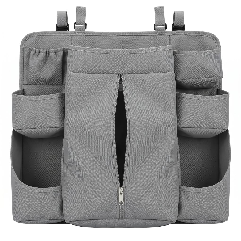 Lcarege Hanging Diaper Caddy Organizer – Diaper Holder With Multi-pocket Sturdy Divided Storage For Changing Table & Crib – Dark Gray