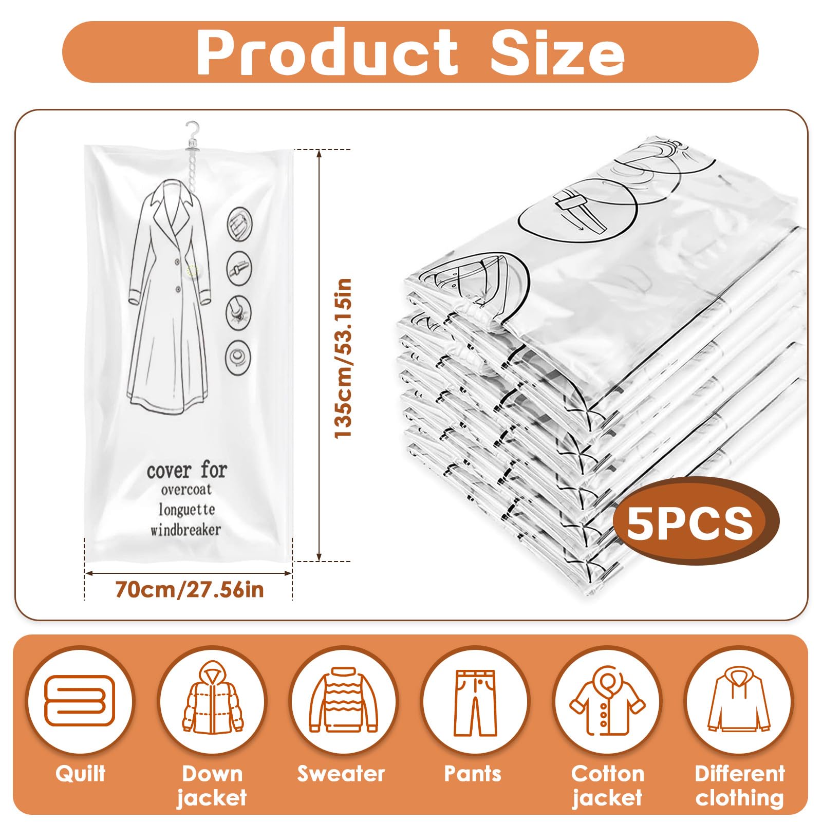 Vacuümzakken voor Kleding XXL 70 x 100 cm - Set van 6 - Bespaar tot 85