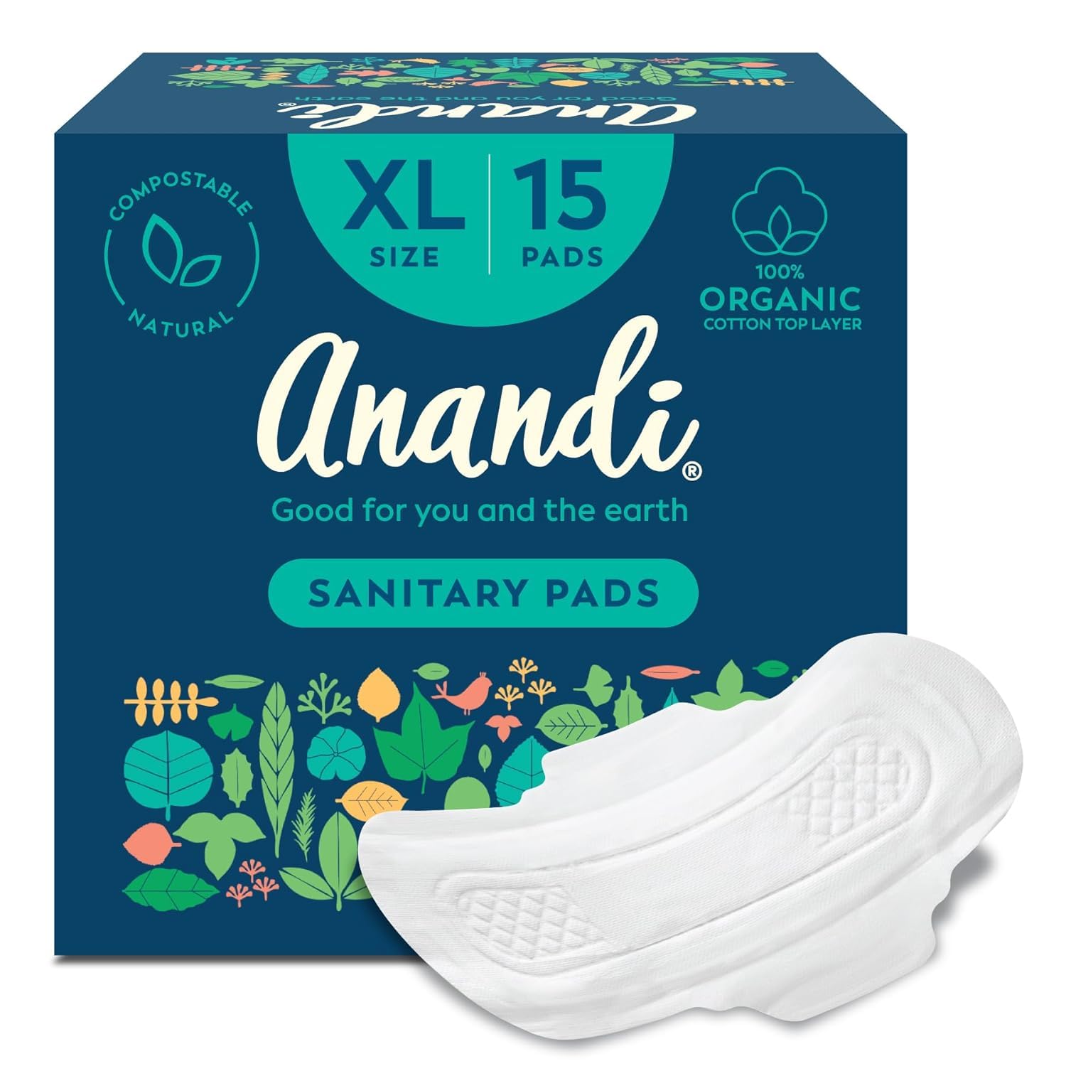A n d n a i Organic Cotton Sanitary Pads XL Size with 100 Organic Cotton Top Layer
