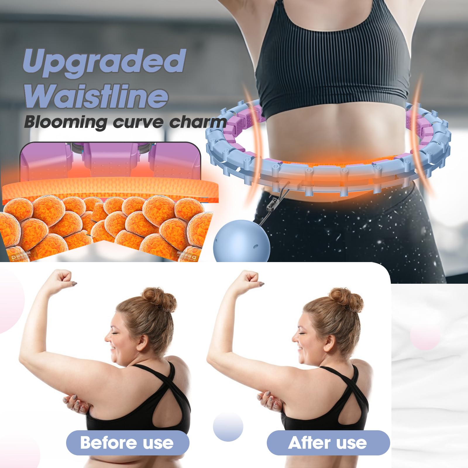 Gomme extra grandi, 165 cm, Smart Hoop per adulti con peso a mucca, 32 nodi, senza trappole, per perdita di peso, fitness, intrattenimento