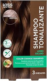 Shampoo Tonalizante Kiss New York Loiro Escuro, Caixa Com 3x30ml, Cobertura de Fios Grisalhos, Coloração Sem Amônia, Enriquecido Com Ginseng