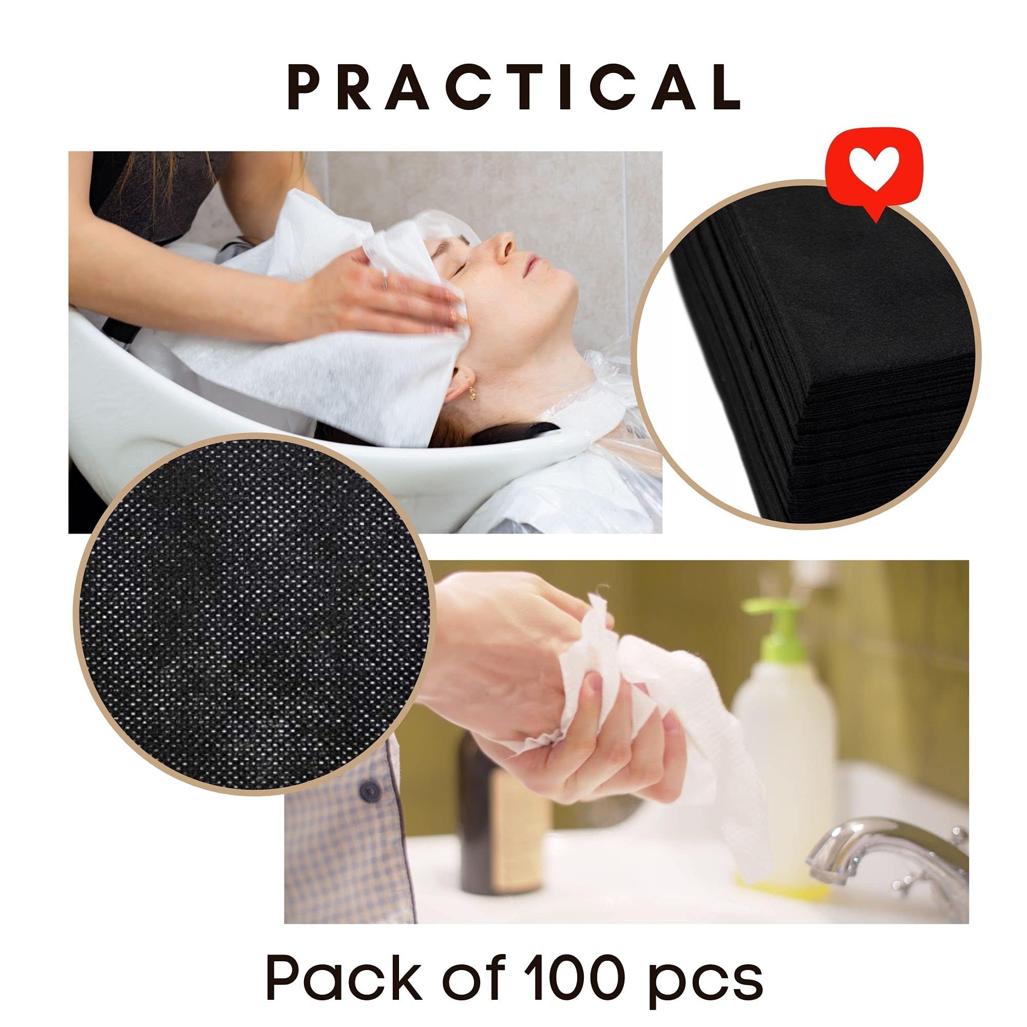 Serviettes Jetables 70x50cm - Grand - Noir - 100 Pièces - Perforé - Absorbant - en Tissu Non Tissé Doux - pour Studio De Cosmétique, Manucure, Sauna, Spa - Plié