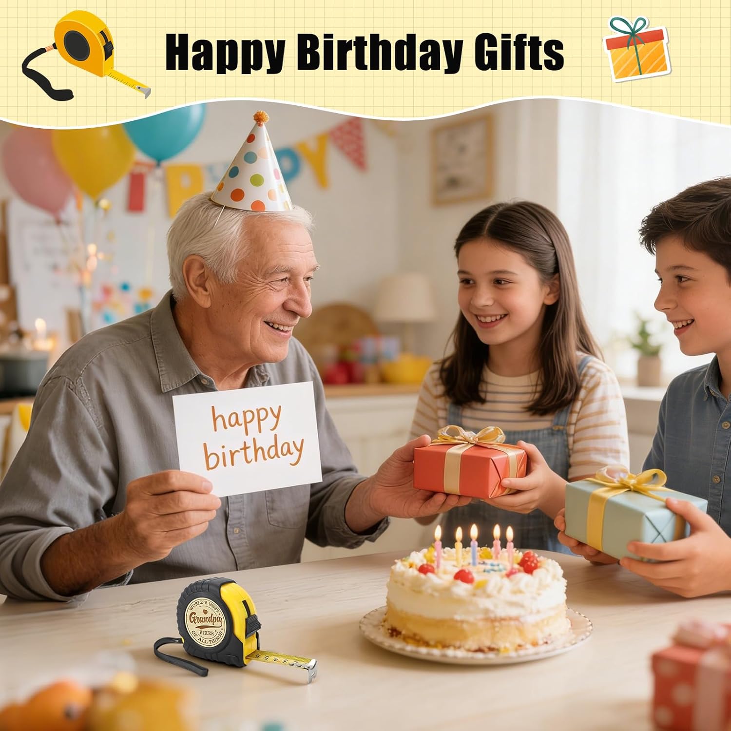 Grandpa Gifts from Granddaughter Grandson - Ideal Fathers Day Birthday Grandparents Day Gifts for Grandpa Grandfather from Grandkids - Funny Engraved Tape Measure 25 FT Ideas for Father's Day