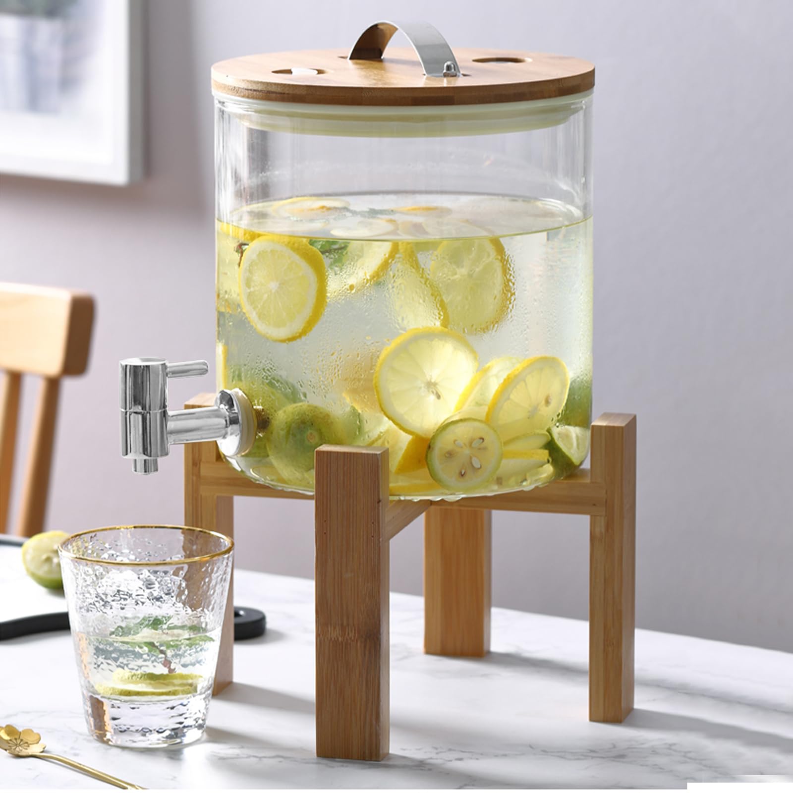Dispensador de bebidas en forma de barril, 3 L/4 L/5 L, cristal con soporte, decantador de barril con grifo, dispensador de alcohol, ideal para vino, whisky, cerveza, zumos de limonada, regalos para