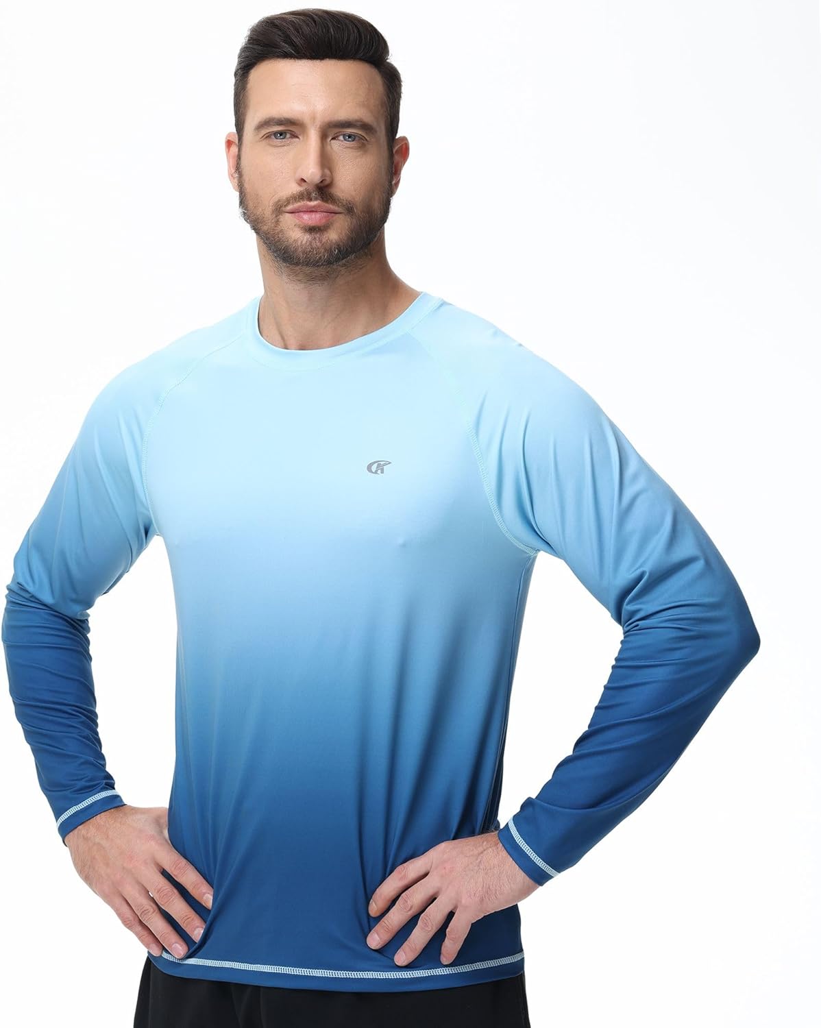 Summer Beach T-Shirt for Men - UPF 50+ Long Sleeve Gradient Rash Guard for Resort & Water Sports