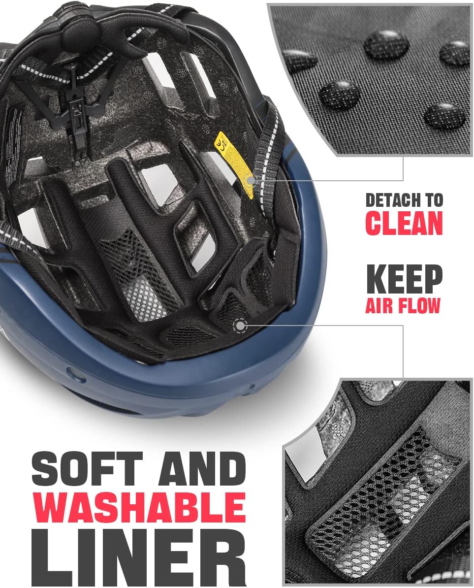 VICTGOAL Bike Helmet with USB Rechargeable Rear Light Detachable Magnetic Goggles Removable Sun Visor Mountain & Road Bicycle Helmets for Men Women Adult Cycling Helmets