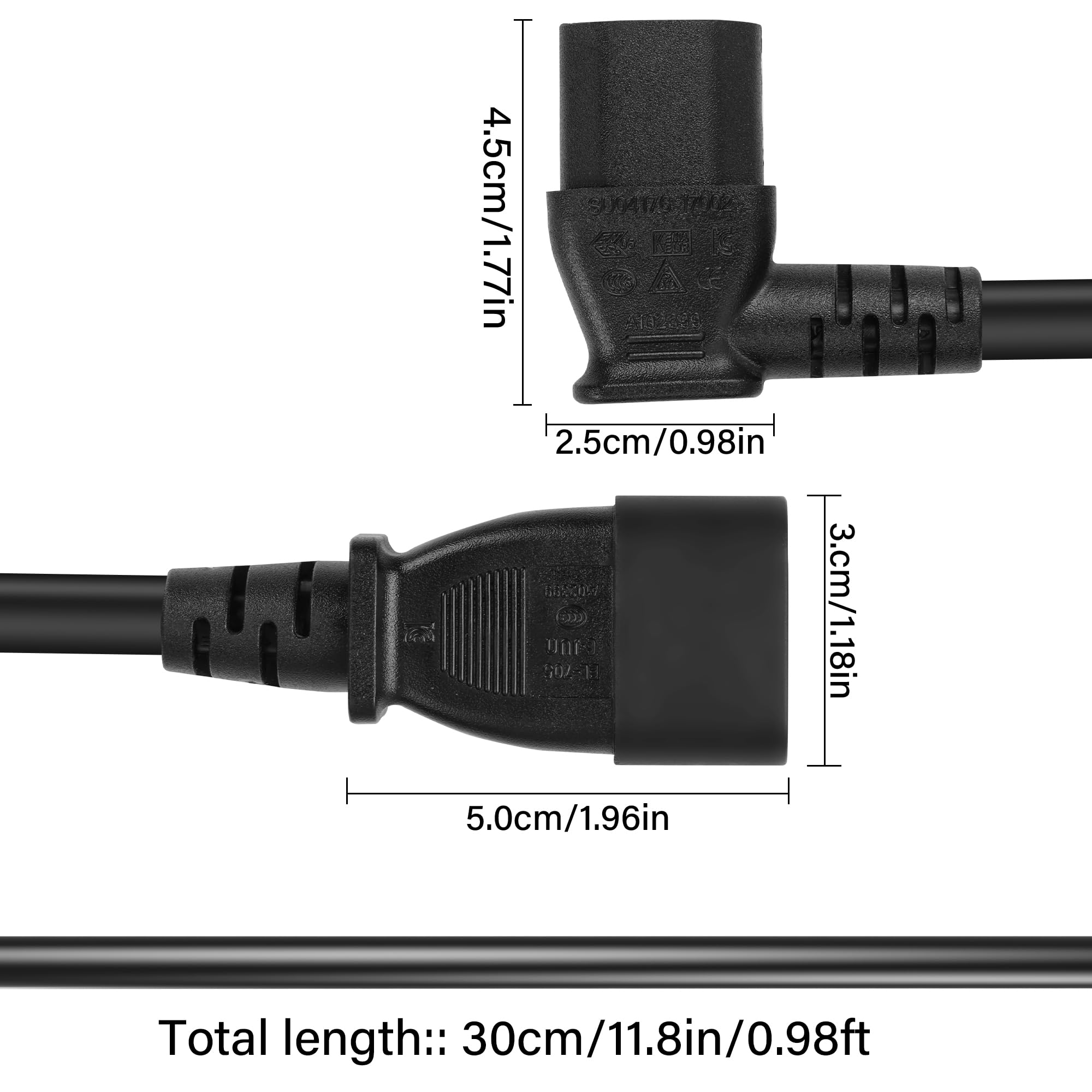 SZRMCC C14 maschio a C13 femmina ad angolo retto cavo di alimentazione IEC C13 90 gradi PDU cavo di prolunga di alimentazione del computer per HDTV Monitor Scanner 15 cm