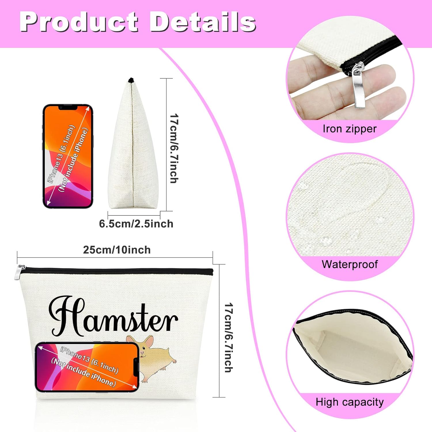 Hamster Mom Cosmetic Bag Hamster Lover Gift Makeup Bag Hamster Theme Gift for Hamster Lover Animal Lover Gift Birthday Christmas Gift for Women Girls Best Friend Cute Hamster Gift Travel Makeup Pouch - Image 2