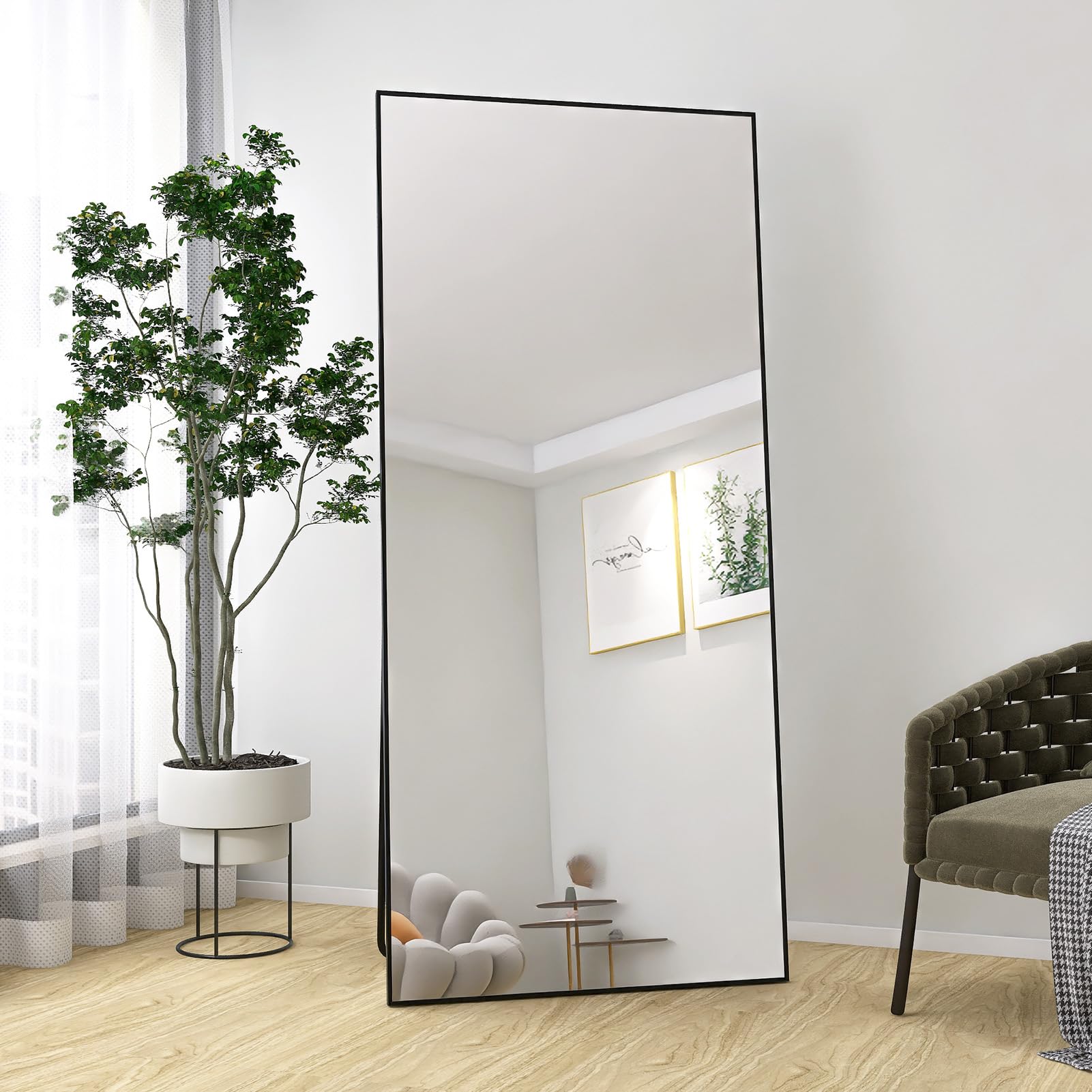 Fofetbfo Lustro stojące o pełnej długości, 180 x 80 cm, prostokątne, duże lustro ścienne do zawieszenia, duże lustro ścienne z aluminiową ramą do łazienki, sypialni, przedpokoju