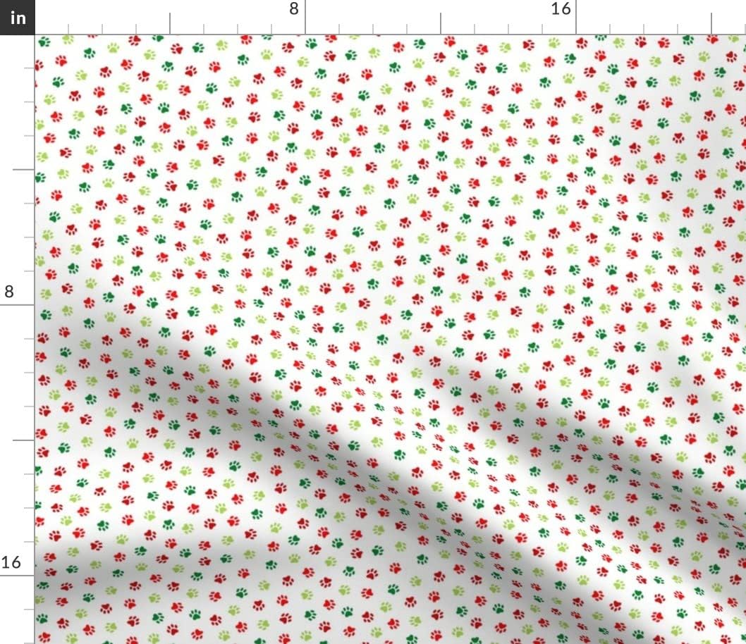 Spoonflower Fabric - Christmas Holiday Red Green Paw Prints White Background Pet Bandana Printed on Petal Signature Cotton Fabric by the Yard - Sewing Quilting Apparel Crafts Decor
