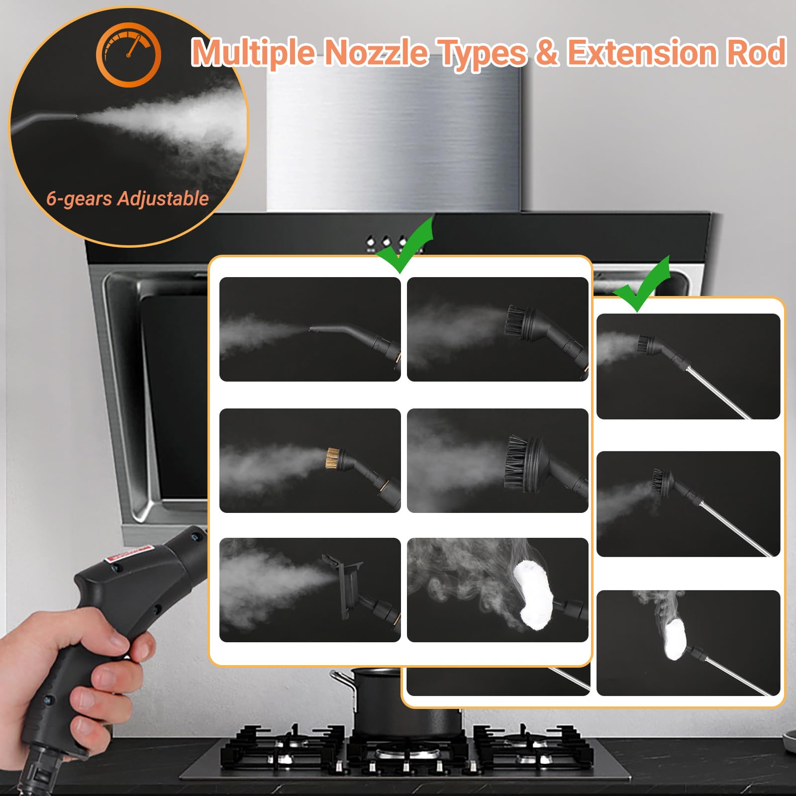 Nettoyer à Vapeur Portable 2500W, Nettoyeur Vapeur Haute Température et Haute Pression avec 9 Accessoires, Réservoir 1200 ML, 6 Niveaux de Vapeur pour Cuisine, Sol, Canapé, Carrelage et Voiture