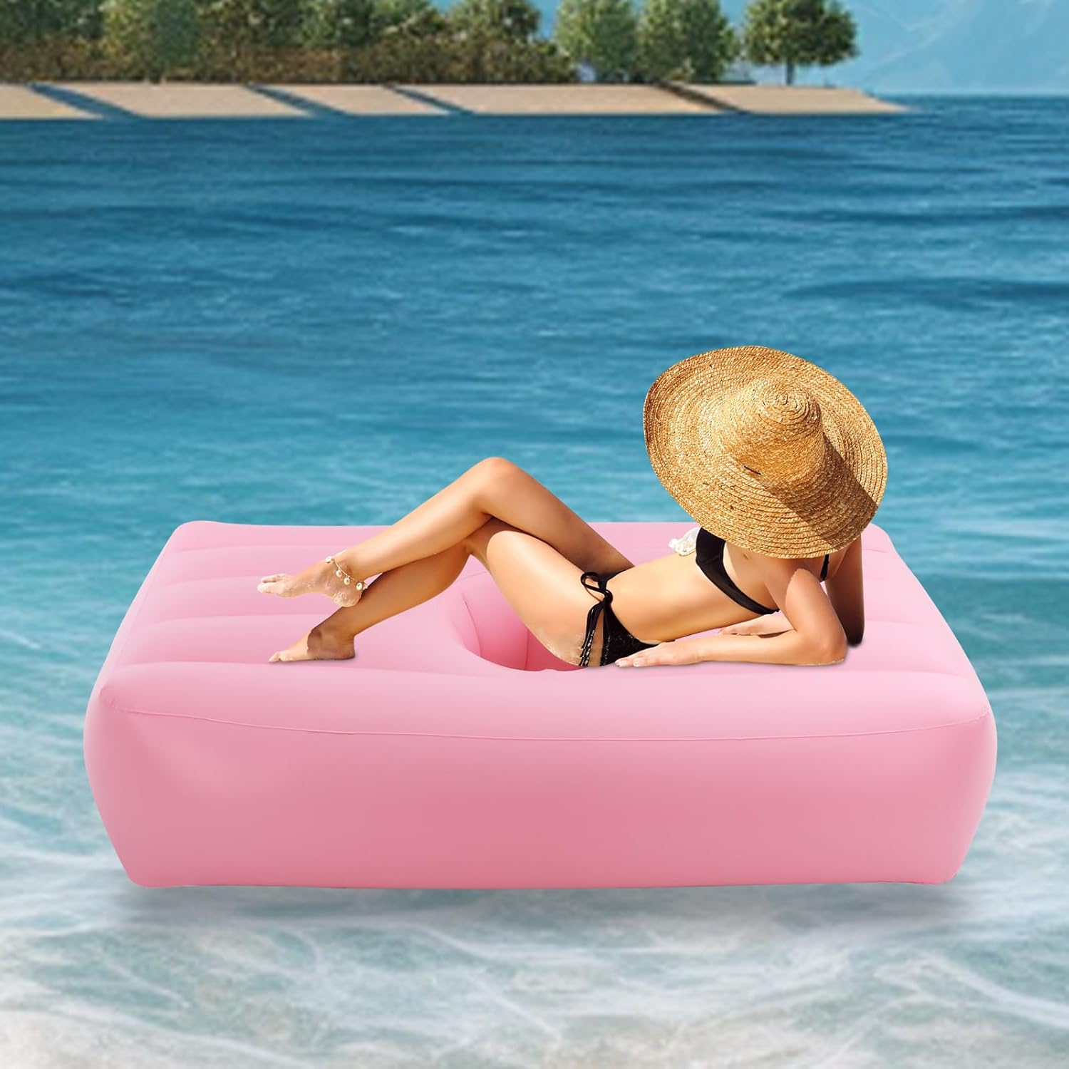 72x40x17in BBL Mattress Bed with Hole After Surgery for Sleeping Brazilian Butt Post Surgery Recovery Bed with Hole PVC Inflatable Bed Sofa Chair BBL Blow Up Mattress Waterproof, Pink