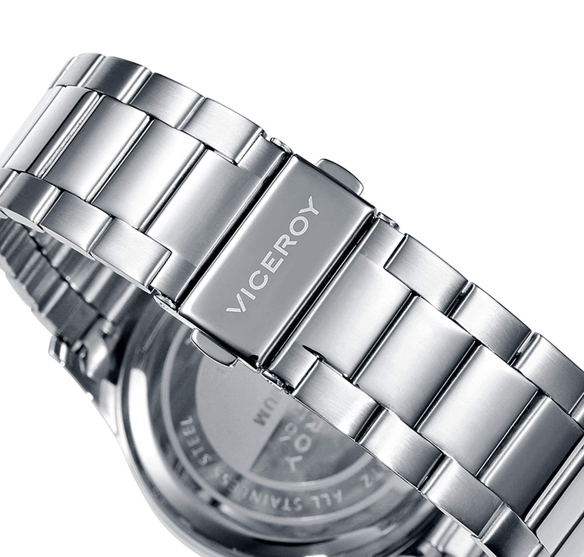 Viceroy Hombres Cronógrafo Cuarzo Reloj con Correa de Acero Inoxidable 42333-37, Plata Metálica, Pulsera